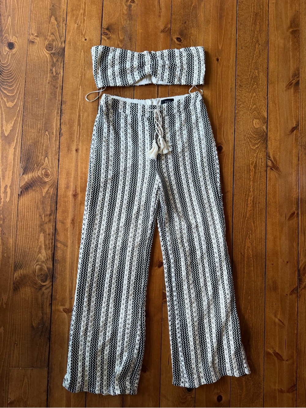 VICI Black & Cream Striped Knit Bandeau & Pants Set